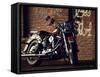 Motorcycle with Brick Wall and Graffiti-null-Framed Stretched Canvas