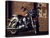 Motorcycle with Brick Wall and Graffiti-null-Stretched Canvas