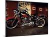 Motorcycle with Brick Wall and Graffiti-null-Mounted Premium Photographic Print