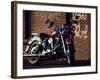 Motorcycle with Brick Wall and Graffiti-null-Framed Photographic Print