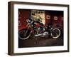 Motorcycle with Brick Wall and Graffiti-null-Framed Photographic Print