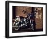 Motorcycle with Brick Wall and Graffiti-null-Framed Photographic Print