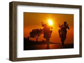 Motorcycles, Funbikes, Husquarna Nuda 900R and Ktm 990 Smc, Back Light, Sundown-Fact-Framed Photographic Print