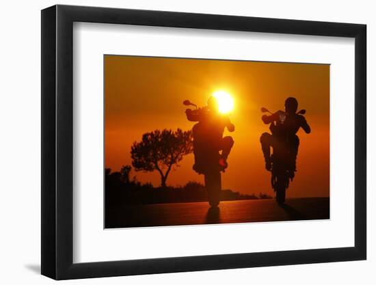 Motorcycles, Funbikes, Husquarna Nuda 900R and Ktm 990 Smc, Back Light, Sundown-Fact-Framed Photographic Print