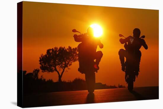 Motorcycles, Funbikes, Husquarna Nuda 900R and Ktm 990 Smc, Back Light, Sundown-Fact-Stretched Canvas