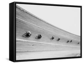 Motorcycles Racing on Sloped Track-null-Framed Stretched Canvas