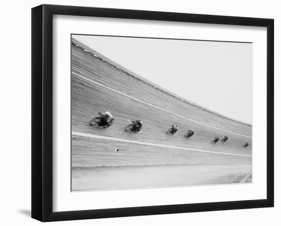 Motorcycles Racing on Sloped Track-null-Framed Photographic Print