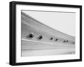 Motorcycles Racing on Sloped Track-null-Framed Photographic Print