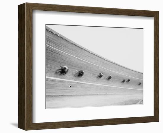 Motorcycles Racing on Sloped Track-null-Framed Photographic Print