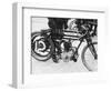 Motorcyclist Holding Rudge Motorcycle-null-Framed Photographic Print