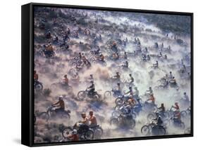 Motorcyclists Racing 75 Miles Cross Country Through Mojave Desert-Bill Eppridge-Framed Stretched Canvas