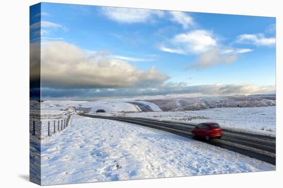 Motorists Negotiate the B4520 Road Between Brecon and Builth Wells on the Mynydd Epynt Moorland-Graham Lawrence-Stretched Canvas