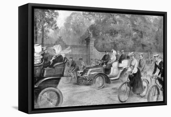 Motors and Cycles in Kensington High Street, London, 1903-Percy FS Spence-Framed Stretched Canvas