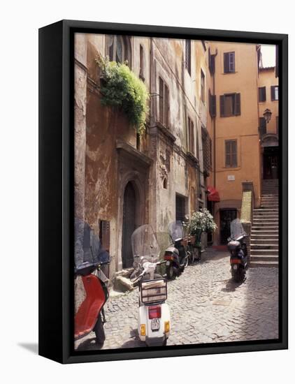 Motorscooters on Residential Street near Vatican City, Rome, Italy-Connie Ricca-Framed Stretched Canvas