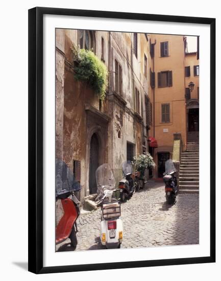 Motorscooters on Residential Street near Vatican City, Rome, Italy-Connie Ricca-Framed Premium Photographic Print