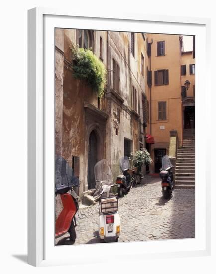 Motorscooters on Residential Street near Vatican City, Rome, Italy-Connie Ricca-Framed Premium Photographic Print