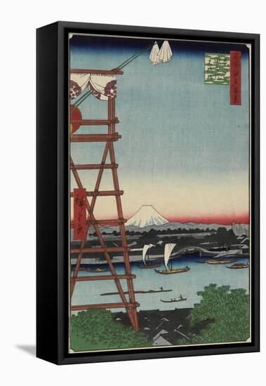 Motoyanagi Bridge and Ekoin Temple in Ryogoku, May 1857-Utagawa Hiroshige-Framed Stretched Canvas