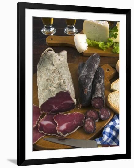 Motsetta (Mocetta), Chamois/Beef Meat Salted, Seasoned,Dried, Boudin Sausages, Goat Cheese, Italy-Nico Tondini-Framed Premium Photographic Print