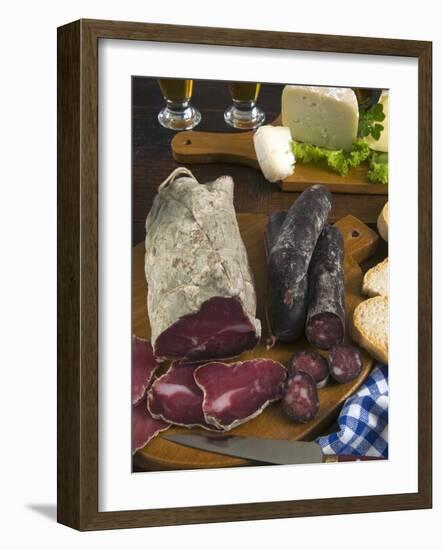 Motsetta (Mocetta), Chamois/Beef Meat Salted, Seasoned,Dried, Boudin Sausages, Goat Cheese, Italy-Nico Tondini-Framed Photographic Print