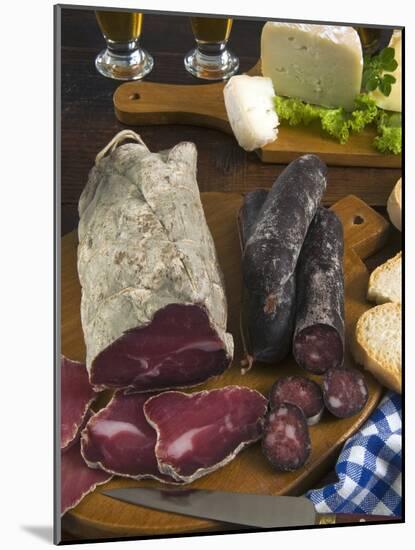 Motsetta (Mocetta), Chamois/Beef Meat Salted, Seasoned,Dried, Boudin Sausages, Goat Cheese, Italy-Nico Tondini-Mounted Photographic Print