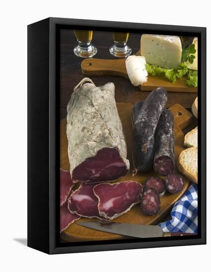 Motsetta (Mocetta), Chamois/Beef Meat Salted, Seasoned,Dried, Boudin Sausages, Goat Cheese, Italy-Nico Tondini-Framed Stretched Canvas