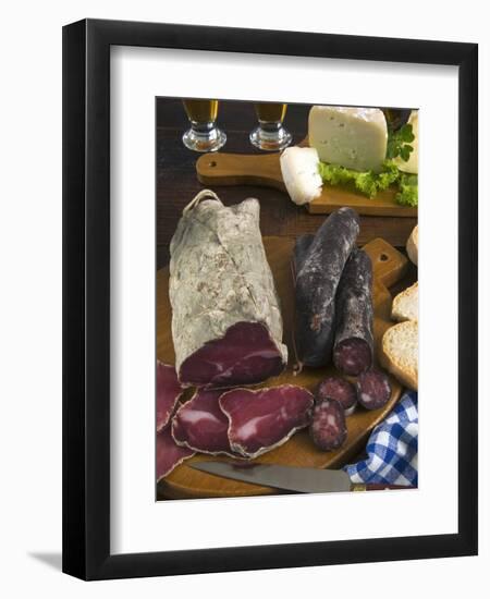 Motsetta (Mocetta), Chamois/Beef Meat Salted, Seasoned,Dried, Boudin Sausages, Goat Cheese, Italy-Nico Tondini-Framed Photographic Print