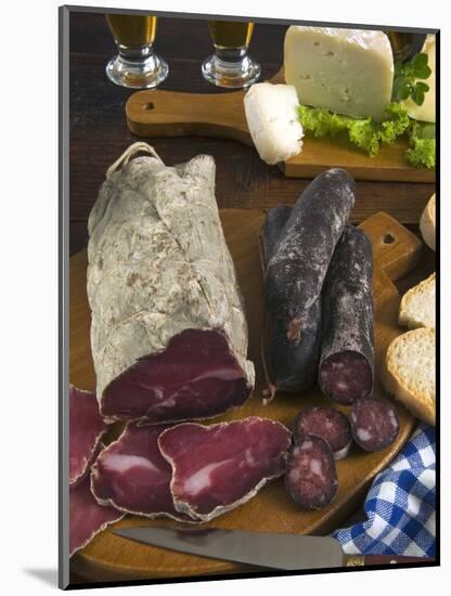 Motsetta (Mocetta), Chamois/Beef Meat Salted, Seasoned,Dried, Boudin Sausages, Goat Cheese, Italy-Nico Tondini-Mounted Photographic Print