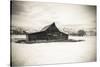 Moulton Barn and Tetons in winter, Grand Teton National Park, Wyoming, USA-Russ Bishop-Stretched Canvas