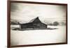 Moulton Barn and Tetons in winter, Grand Teton National Park, Wyoming, USA-Russ Bishop-Framed Photographic Print