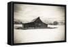 Moulton Barn and Tetons in winter, Grand Teton National Park, Wyoming, USA-Russ Bishop-Framed Stretched Canvas