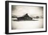 Moulton Barn and Tetons in winter, Grand Teton National Park, Wyoming, USA-Russ Bishop-Framed Photographic Print