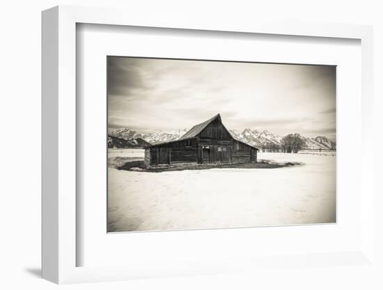 Moulton Barn and Tetons in winter, Grand Teton National Park, Wyoming, USA-Russ Bishop-Framed Photographic Print