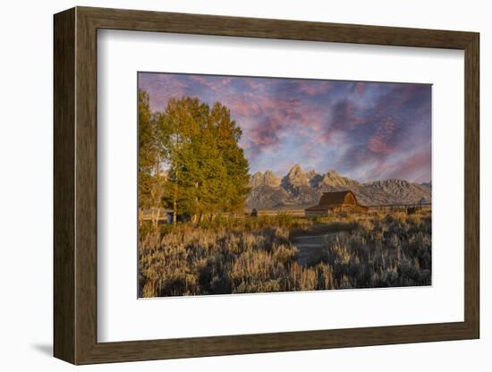 Moulton barn at sunrise and Teton Range, Grand Teton National Park, Wyoming-Adam Jones-Framed Photographic Print
