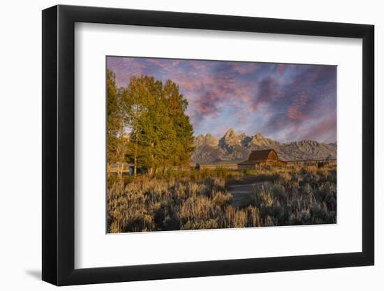 Moulton barn at sunrise and Teton Range, Grand Teton National Park, Wyoming-Adam Jones-Framed Photographic Print