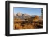 Moulton barn at sunrise and Teton Range, Grand Teton National Park.-Adam Jones-Framed Photographic Print