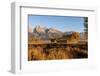 Moulton barn at sunrise and Teton Range, Grand Teton National Park.-Adam Jones-Framed Photographic Print