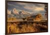 Moulton barn at sunrise and Teton Range, Grand Teton National Park.-Adam Jones-Framed Photographic Print