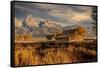 Moulton barn at sunrise and Teton Range, Grand Teton National Park.-Adam Jones-Framed Stretched Canvas