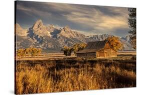 Moulton barn at sunrise and Teton Range, Grand Teton National Park.-Adam Jones-Stretched Canvas