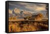 Moulton barn at sunrise and Teton Range, Grand Teton National Park.-Adam Jones-Framed Stretched Canvas