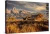 Moulton barn at sunrise and Teton Range, Grand Teton National Park.-Adam Jones-Stretched Canvas