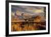 Moulton barn at sunrise and Teton Range, Grand Teton National Park.-Adam Jones-Framed Photographic Print