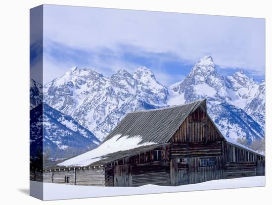 Moulton Barn below the Teton Range in winter-Scott T^ Smith-Stretched Canvas