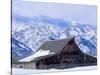 Moulton Barn below the Teton Range in winter-Scott T^ Smith-Stretched Canvas