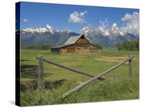 Moulton Barn on Mormon Row with the Grand Tetons Range, Grand Teton National Park, Wyoming, USA-Neale Clarke-Stretched Canvas