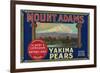 Mount Adams Pear Crate Label - Yakima, WA-Lantern Press-Framed Premium Giclee Print