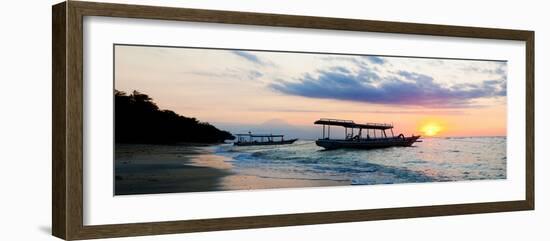 Mount Agung on Bali and Fishing Boats Silhouetted Against Sunset, Gili Trawangan, Indonesia-Matthew Williams-Ellis-Framed Photographic Print