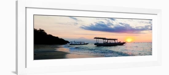 Mount Agung on Bali and Fishing Boats Silhouetted Against Sunset, Gili Trawangan, Indonesia-Matthew Williams-Ellis-Framed Photographic Print