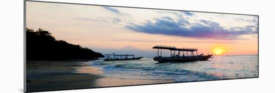 Mount Agung on Bali and Fishing Boats Silhouetted Against Sunset, Gili Trawangan, Indonesia-Matthew Williams-Ellis-Mounted Photographic Print