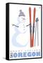 Mount Ashland, Oregon, Snowman with Skis-Lantern Press-Framed Stretched Canvas